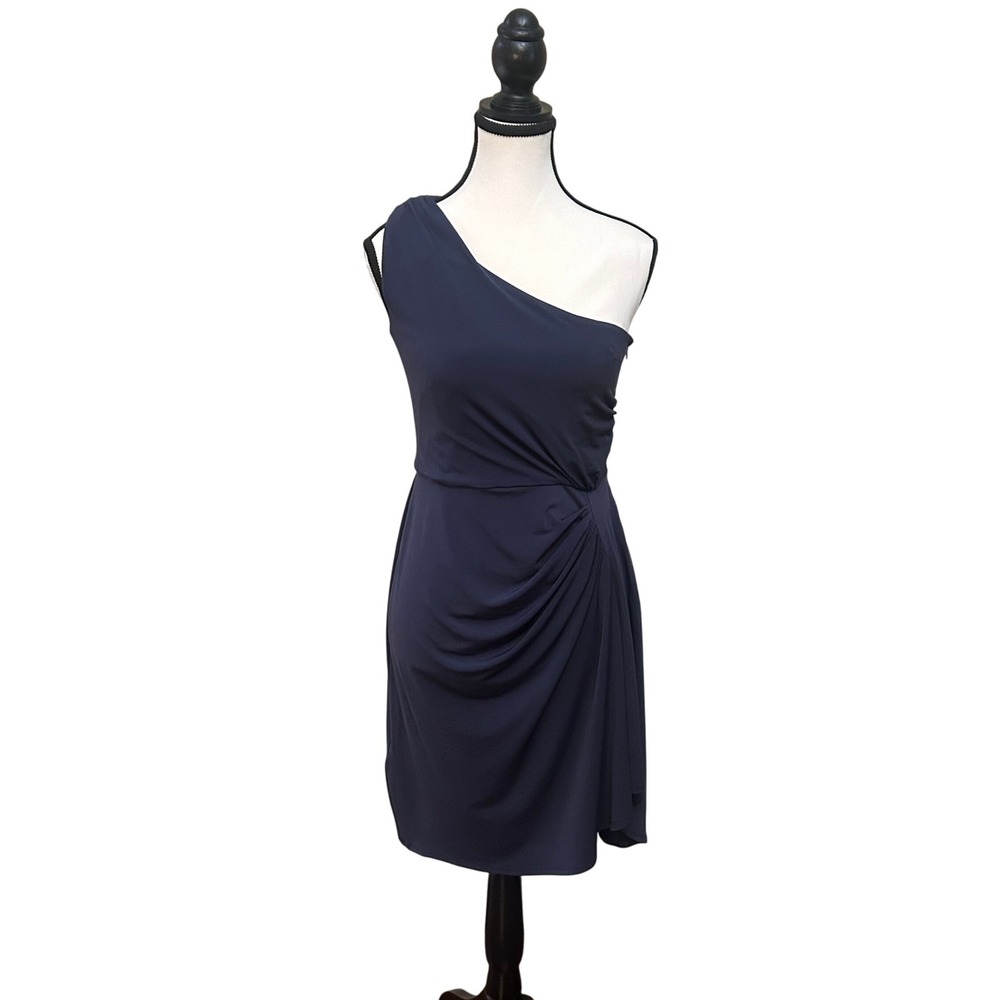 Max and Cleo Womens Navy Blue One Shoulder Cocktail Party Dress Size 4